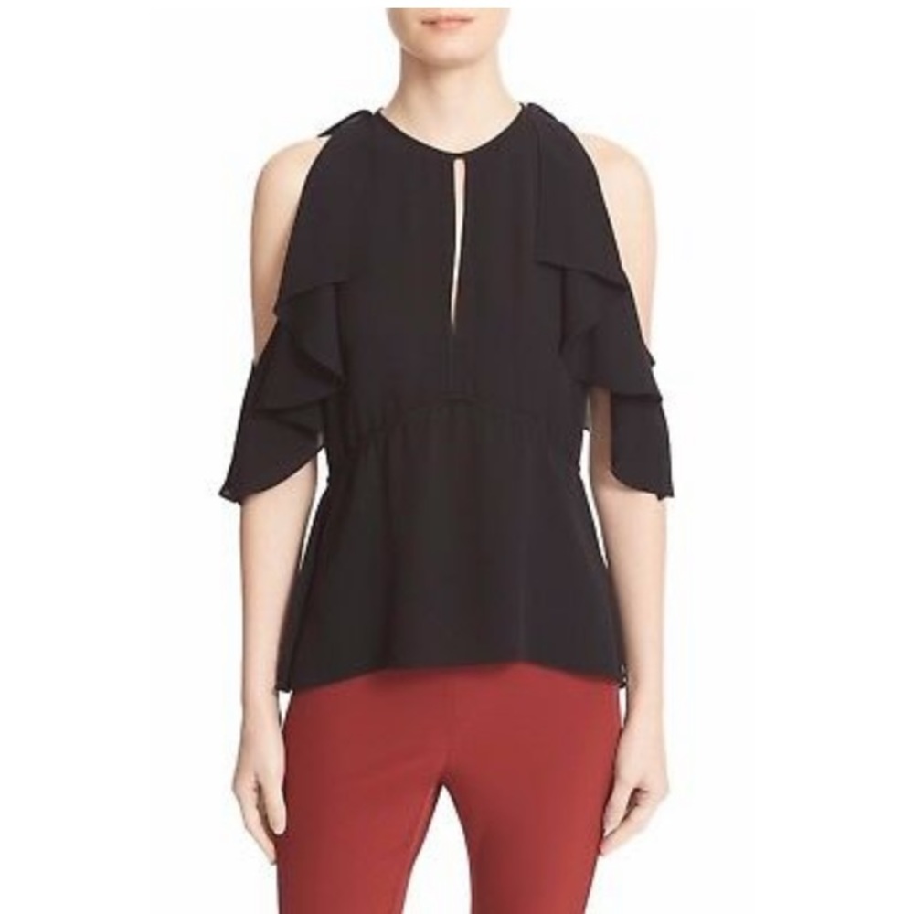 Theory Desiraya B Ruffled Cold Shoulder Top